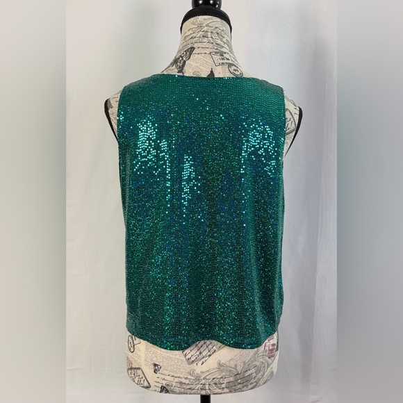 If She Loves Blue-Green Sequin V-Neck Dazzling Festive Crop Top Size L- USA - Picture 5 of 9